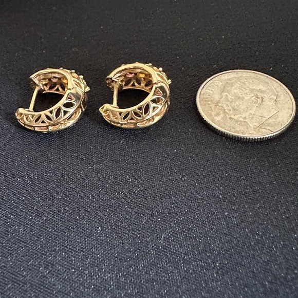 Genuine 14K & multi gemstone EUC hinged huggie hoop earrings. - Picture 4 of 5